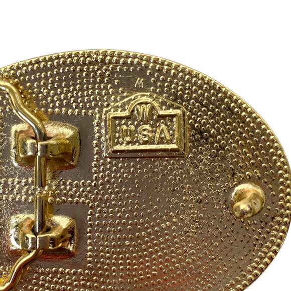 VNTG Western Belt Buckle Two Tone Silver Gold Oval Shaped Engraved Cowboy USA - Picture 6 of 8